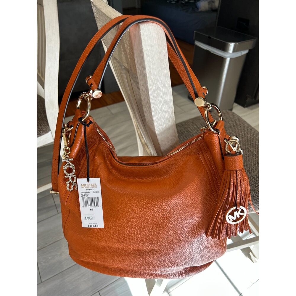 Michael Kors Frances XL Leather Shoulder Bag Tangerine NWT